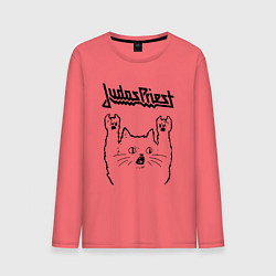 Лонгслив хлопковый мужской Judas Priest - rock cat, цвет: коралловый