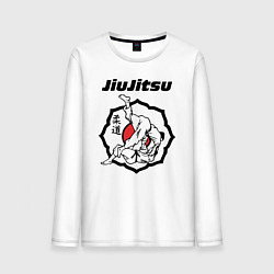 Лонгслив хлопковый мужской Jiujitsu throw logo, цвет: белый