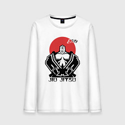 Лонгслив хлопковый мужской Jiu Jitsu red sun logo, цвет: белый