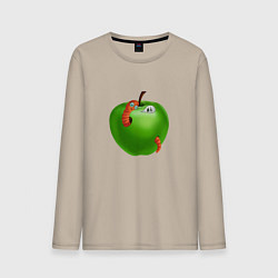 Лонгслив хлопковый мужской Яблоко с гусеницей, цвет: миндальный