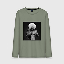 Лонгслив хлопковый мужской Хабиб Нурмагомедов чемпион, цвет: авокадо