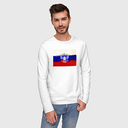 Лонгслив хлопковый мужской Флаг России - акварель, цвет: белый — фото 2