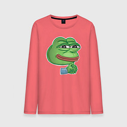 Лонгслив хлопковый мужской Лягушонок Пепе хитрит, цвет: коралловый