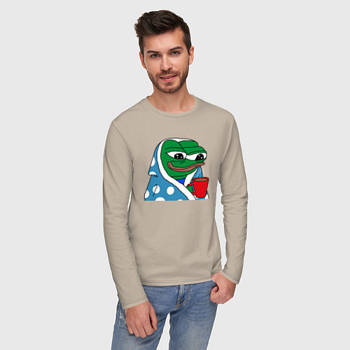 Мужской лонгслив Frog Pepe мем / Миндальный – фото 3