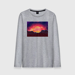 Лонгслив хлопковый мужской 3D неоновые горы на закате, цвет: меланж