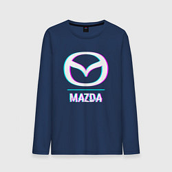 Лонгслив хлопковый мужской Значок Mazda в стиле glitch, цвет: тёмно-синий