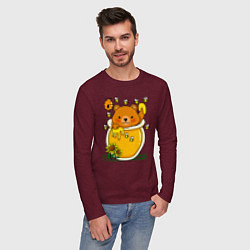 Лонгслив хлопковый мужской Медвежонок в баночке меда, цвет: меланж-бордовый — фото 2