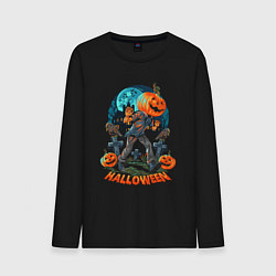 Лонгслив хлопковый мужской Halloween Pumpkin, цвет: черный