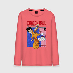 Лонгслив хлопковый мужской Dragon Ball - Сон Гоку - Удар, цвет: коралловый