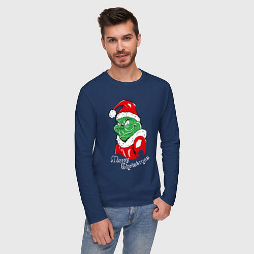 Мужской лонгслив Merry Christmas, Santa Claus Grinch / Тёмно-синий – фото 3