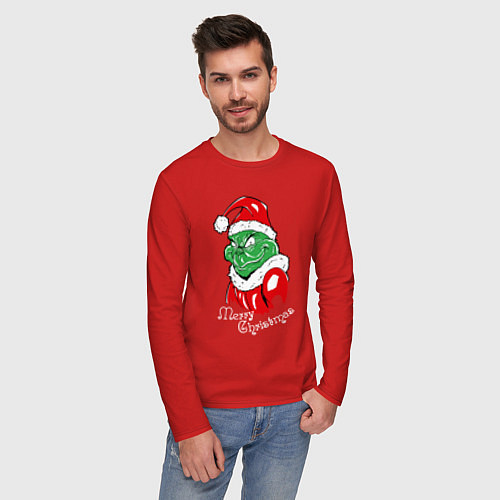 Мужской лонгслив Merry Christmas, Santa Claus Grinch / Красный – фото 3