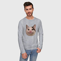 Лонгслив хлопковый мужской Polite cat meme, цвет: меланж — фото 2