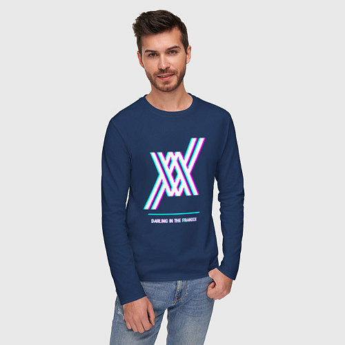 Мужской лонгслив Символ Darling in the FranXX в стиле glitch / Тёмно-синий – фото 3