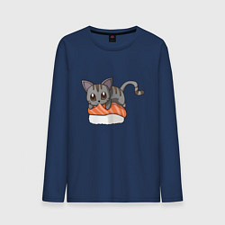 Лонгслив хлопковый мужской Sushi cat, цвет: тёмно-синий