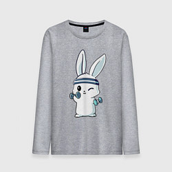 Лонгслив хлопковый мужской Прикольный зайчишка пауэрлифтер, цвет: меланж