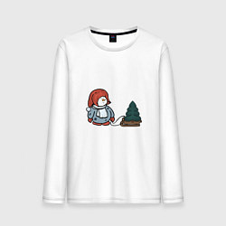 Лонгслив хлопковый мужской Снеговик с елкой, цвет: белый