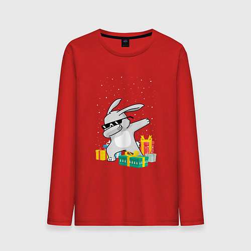 Мужской лонгслив Кролик ДЭБ и новый год / Красный – фото 1