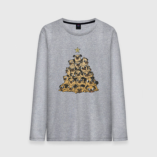 Мужской лонгслив Новогодняя елка из мопсов / Меланж – фото 1
