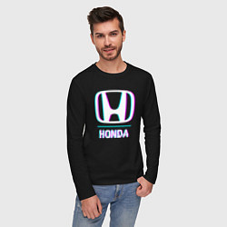 Лонгслив хлопковый мужской Значок Honda в стиле glitch, цвет: черный — фото 2