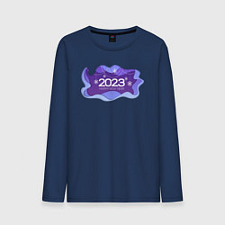 Лонгслив хлопковый мужской Новый год 2023 объёмный арт, цвет: тёмно-синий