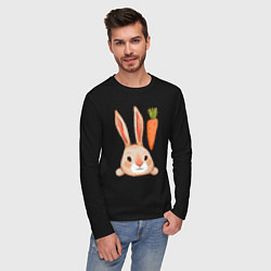 Лонгслив хлопковый мужской Заяц с морковкой, цвет: черный — фото 2