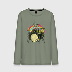 Лонгслив хлопковый мужской Зомби кот барабанщик, цвет: авокадо
