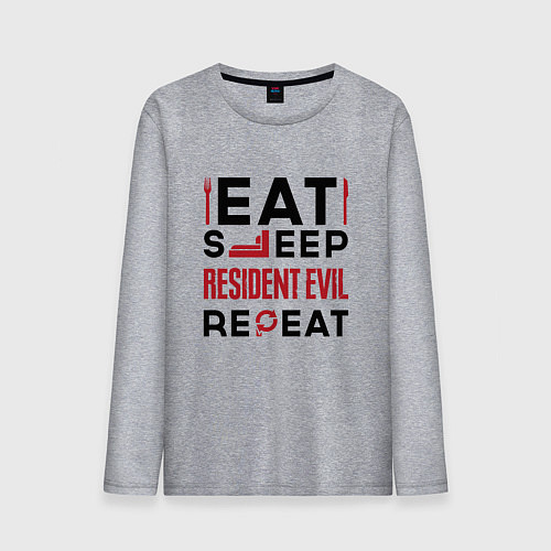 Мужской лонгслив Надпись: eat sleep Resident Evil repeat / Меланж – фото 1