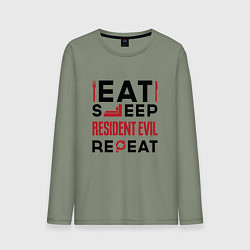 Лонгслив хлопковый мужской Надпись: eat sleep Resident Evil repeat, цвет: авокадо