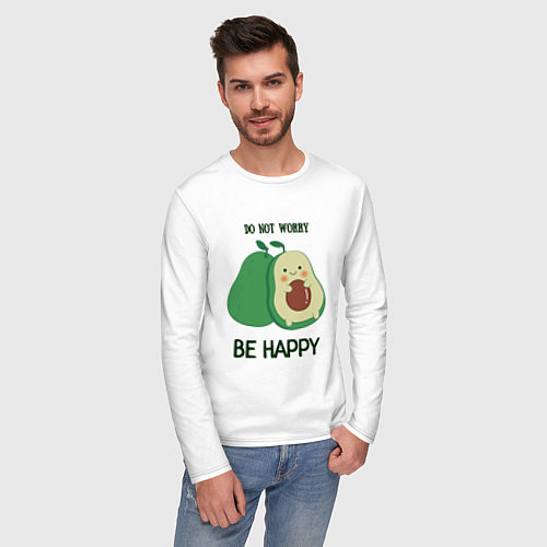 Мужской лонгслив Dont worry be happy - avocado / Белый – фото 3