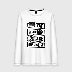 Лонгслив хлопковый мужской Eat sleep bike repeat art, цвет: белый