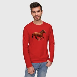 Лонгслив хлопковый мужской Чистокровная верховая лошадь, цвет: красный — фото 2