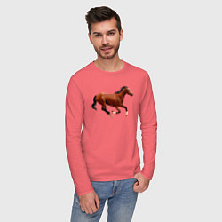Лонгслив хлопковый мужской Чистокровная верховая лошадь, цвет: коралловый — фото 2