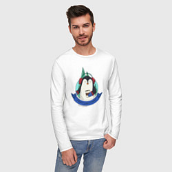 Лонгслив хлопковый мужской Merry christmas penguin, цвет: белый — фото 2