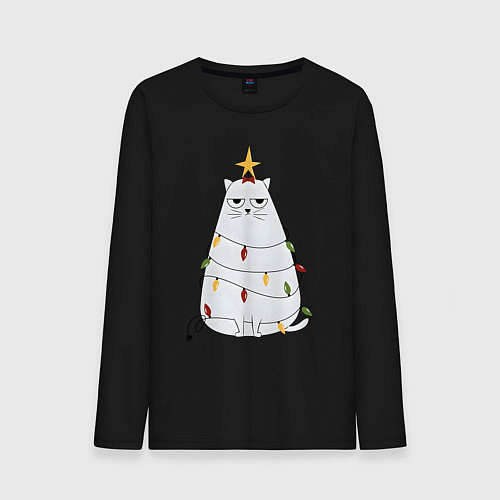 Мужской лонгслив Кот-ёлка / Черный – фото 1