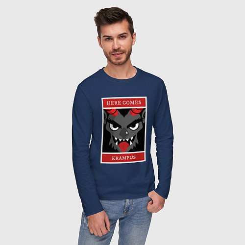 Мужской лонгслив Крампус к нам приходит / Тёмно-синий – фото 3