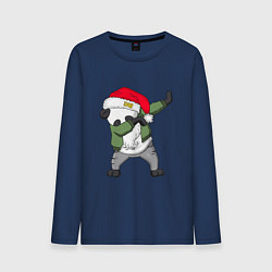 Лонгслив хлопковый мужской Панда Дед Мороз, цвет: тёмно-синий