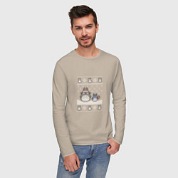 Лонгслив хлопковый мужской Новогодние тоторики - ugly sweater, цвет: миндальный — фото 2
