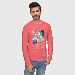 Лонгслив хлопковый мужской Японский ёкай Тануки, цвет: коралловый — фото 2