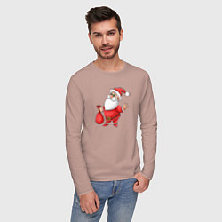 Лонгслив хлопковый мужской Красный Дедушка Мороз, цвет: пыльно-розовый — фото 2