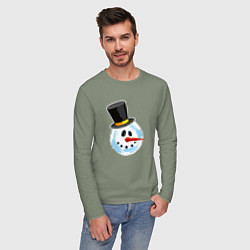 Лонгслив хлопковый мужской Голова мультяшного снеговика, цвет: авокадо — фото 2