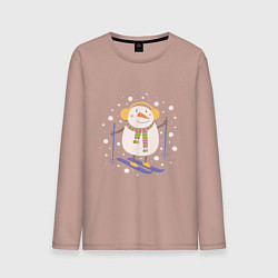 Лонгслив хлопковый мужской Снеговик лыжник, цвет: пыльно-розовый