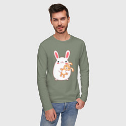 Лонгслив хлопковый мужской Круглый кролик с зайкой, цвет: авокадо — фото 2