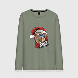 Мужской лонгслив Pug merry christmas