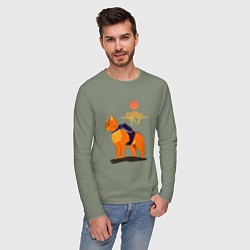Лонгслив хлопковый мужской Stray - cat logo, цвет: авокадо — фото 2