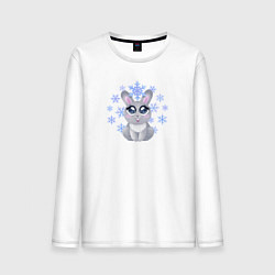 Лонгслив хлопковый мужской Милый зайчонок смотрит на снежинку, цвет: белый