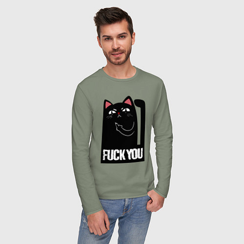 Мужской лонгслив Black cat - fuck you / Авокадо – фото 3