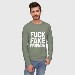 Лонгслив хлопковый мужской Fuck fake friends, цвет: авокадо — фото 2
