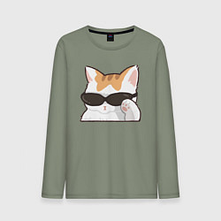 Лонгслив хлопковый мужской Бело-рыжий котик в очках, цвет: авокадо