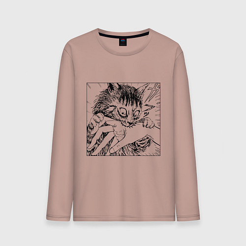 Мужской лонгслив Crazy cat - кот кусает руку / Пыльно-розовый – фото 1