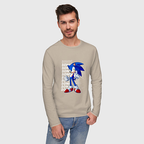Мужской лонгслив Ежик соник / Миндальный – фото 3
